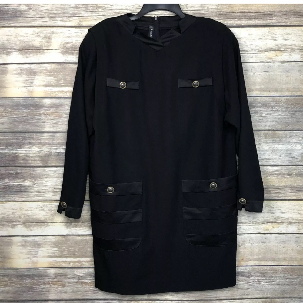 Vintage Louis Feraud Black Wool Mod Dress Germany
